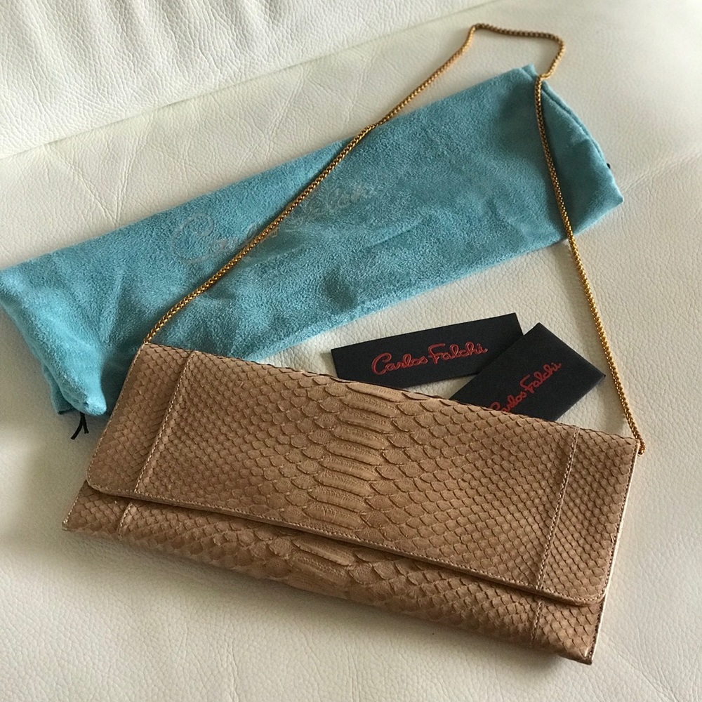 NWT CARLOS FALCHI Snake Leather Purse.s 12”/5.5”.